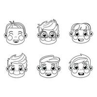 svart och vit huvud avatars av barn Pojkar vektor