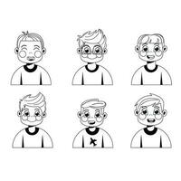 uppsättning av avatars av tecknad serie barn Pojkar svart och vit vektor