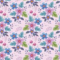 rosa, blå, violett Färg blommor med grön blad sömlös mönster. vektor