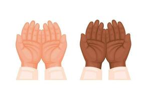 Hand Geste zum beten oder Hilfe Unterstützung und Nächstenliebe im Vielfalt Symbol Karikatur Illustration Vektor