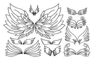 vingar fåglar och ängel.skiss ängel wings.doodle illustration. vektor