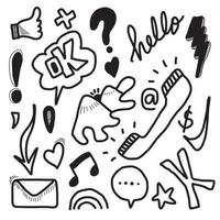 vektor line art doodle tecknad uppsättning objekt och symboler på temat sociala medier.