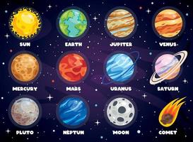 färgglada planeter i solsystemet vektor