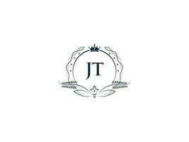 Monogramm jt feminin Unternehmen Logo Design, Luxus jt tj königlich Krone Logo Symbol vektor