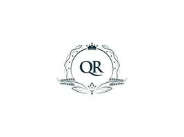 premie kunglig krona qr logotyp, unik brev qr rq logotyp ikon vektor bild design