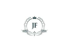 monogram jf feminin företag logotyp design, lyx jf fj kunglig krona logotyp ikon vektor