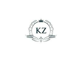 alfabet krona kz feminin logotyp element, första lyx kz zk brev logotyp mall vektor