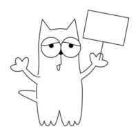 komisk katt med stor ögon och rolig munkorg stående och innehav plakat med text Plats. kreativ uttryck av Hem djur. för veterinär eller sällskapsdjur skydd. vektor illustration.