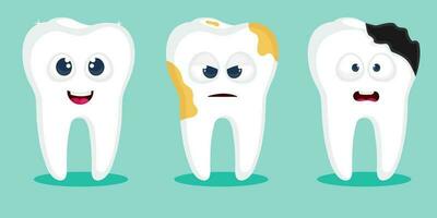 tecknad serie tänder uppsättning. annorlunda känsla dental karaktär. vektor
