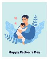 glücklich Vater s Tag Karte. glücklich Papa halten seine Kind. eben Vektor Illustration.