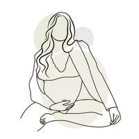 gravid flicka i de stil av minimalism, moderskap, stor mage, kontur vektor