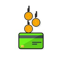 kontanter skaffa sig en Bank kort grön - svart stroke med skugga ikon vektor isolerat. pengar tillbaka service och uppkopplad pengar återbetalning. begrepp av överföra pengar, e-handel, sparande konto.