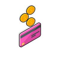 kontanter skaffa sig en Bank kort rosa rätt se - svart stroke med skugga ikon vektor isometrisk. pengar tillbaka service och uppkopplad pengar återbetalning. begrepp av överföra pengar, e-handel, sparande konto.