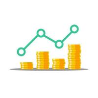 Gold Münzen Preis oben Grün Graph Schatten Symbol Vektor isoliert. Preis Dollar hoch. eben Stil Vektor Illustration.