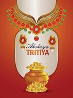 Einladungsflyer des indischen Festivals akshaya tritiya mit realistischer goldener Halskette und Goldmünze vektor