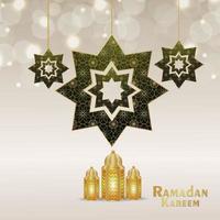 ramadan kareem islamisk festival gratulationskort med elegant gyllene lykta vektor