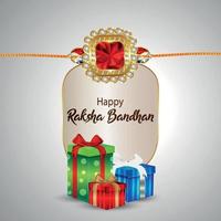 glückliche rakhi indische traditionelle Festivaleinladungsgrußkarte mit kreativen Geschenken und Kristall rakhi vektor