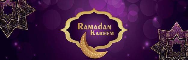 Islamisches Festival Ramadan Kareem mit goldenem Mond auf lila Hintergrund vektor