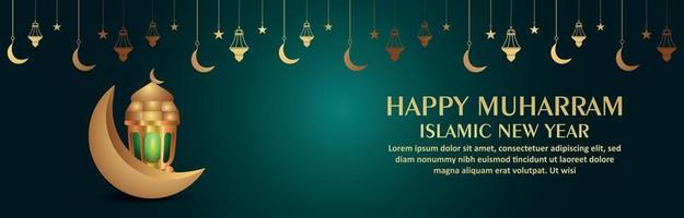 glückliches muharram realistisches islamisches neues Jahr mit Vektorillustrationslaterne und Mond vektor
