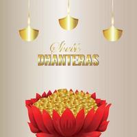 Dhanteras Verkauf Banner Design mit goldenen Münztöpfen vektor