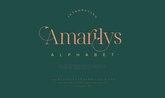 amarilys elegant alfabet brev font och siffra. klassisk text minimal mode mönster. typografi modern serif typsnitt dekorativ årgång design begrepp. vektor illustration