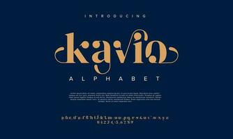 Kavio elegant Alphabet Briefe Schriftart und Nummer. klassisch Beschriftung minimal Mode Entwürfe. Typografie modern serif Schriftarten dekorativ Jahrgang Design Konzept. Vektor Illustration