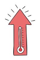 Karikaturvektorillustration der hohen Lufttemperatur des Thermometers und des Aufwärtspfeils vektor