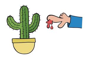 tecknad vektorillustration av kaktus och taggblödande finger vektor