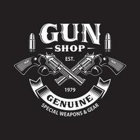 gun shop-emblem med korsade vapen på svart vektor