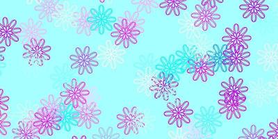 ljusrosa, blå vektor doodle mall med blommor.