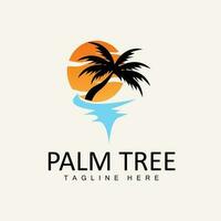 Kokosnuss Baum Logo, Palme Baum Sonnenuntergang Strand Vektor, elegant minimalistisch einfach Design, Symbol Vorlage Symbol vektor