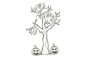 glücklich Halloween mit Baum und Kürbis Hand Zeichnung vektor