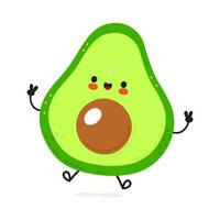 süß komisch Avocado Springen Charakter. Vektor Hand gezeichnet Karikatur kawaii Charakter Illustration Symbol. isoliert auf Weiß Hintergrund. Avocado Charakter Konzept