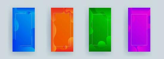 reklam mall eller vertikal baner design med vätska konst abstrakt bakgrund i fyra Färg alternativ. vektor
