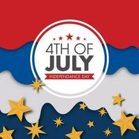4:e av juli, oberoende dag märka med gyllene stjärnor på amerikan flagga Färg vågig papper skära bakgrund. vektor