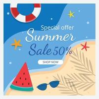 sommar försäljning banner mall och bakgrund varm säsong rabatt affisch platt design vektorillustration vektor