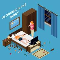 familjeproblem alkoholism isometrisk komposition vektorillustration vektor