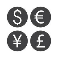 dollar, euro, yen, pund sterling- valuta ikon uppsättning isolerat vektor illustration.