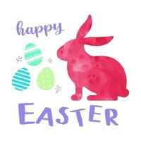 glad påskdag i akvarellstil med kanin och påskägg vektor