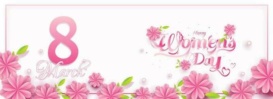 Papier Schnitt Blumen dekoriert Header oder Banner Design mit stilvoll Beschriftung von 8 März Damen Tag. vektor