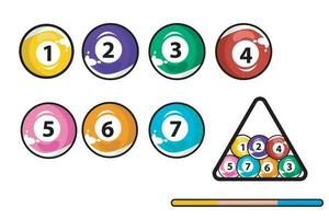 Billard, Schwimmbad Bälle mit Zahlen Sammlung. glänzend Snooker Ball. Weiß Hintergrund. Vektor Illustration
