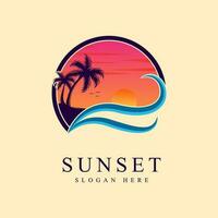paradis strand eller hav solnedgång logotyp vektor illustration design