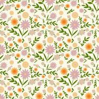 nahtlos Blumen- Vektor Muster. Oberfläche Design mit klein Pflanzen wie Blumen, Blätter, Zweige, isoliert auf ein Beige Hintergrund.