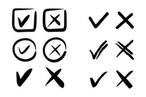 Häkchen und Kreuzzeichen. Häkchen ok und x-Symbole. vektor