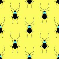 liten skalbaggar på de ljus gul bakgrund. sömlös mönster med tecknad serie element. vektor