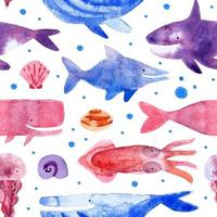 havsdjur i akvarellstil vektor
