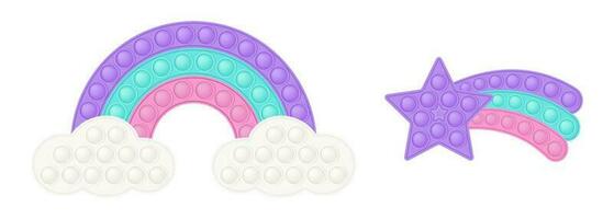 popping leksak pastell regnbåge och rosa stjärna svans. beroendeframkallande anti påfrestning leksak i färgrik färger. bubbla utvecklande leksak för ungar. vektor illustration