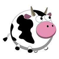 tecknad serie karaktär fett rolig ko, vit med svart fläckar. vektor illustration på en vit bakgrund, logotyp eller ClipArt.