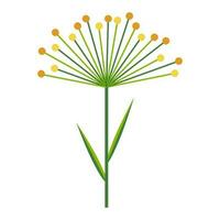 paraply av dill eller flingor växt. enkel minimalistisk ljus grön gren med löv och gul blommor. natur samling av färgrik växter för säsong- dekoration . stiliserade vektor ikon av botanik.