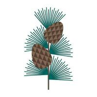 enkel minimalistisk grön gren av en ceder med nålar och brun tall kon. blommig samling av elegant växter för säsong- dekoration. stiliserade ikoner av botanik. stock vektor illustration